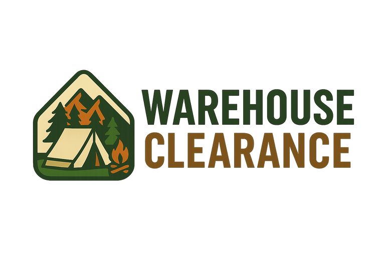 露营产品 左右排版的logo 包含文字 Warehouse Clearance